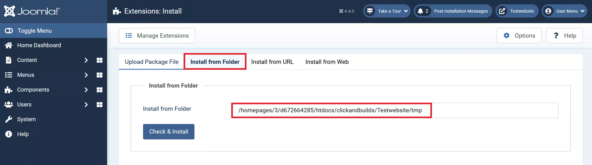 Installer depuis le répertoire dans le backend Joomla Installer depuis le répertoire dans le backend Joomla