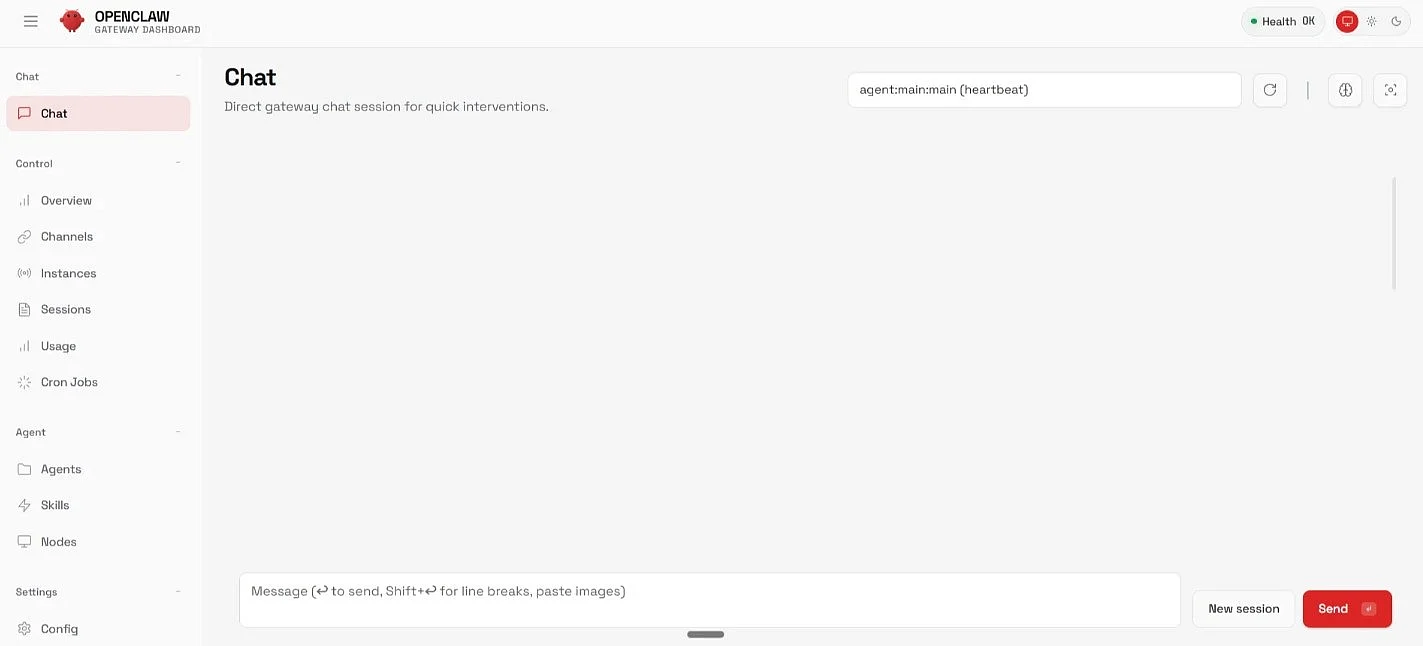 Tableau de bord OpenClaw Image: Tableau de bord OpenClaw