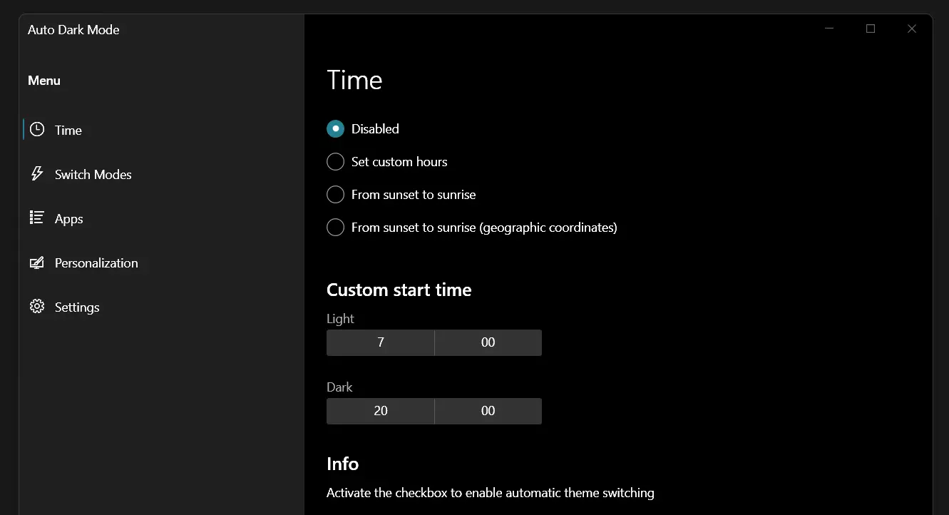 Image: Capture d’écran d’Auto Dark Mode