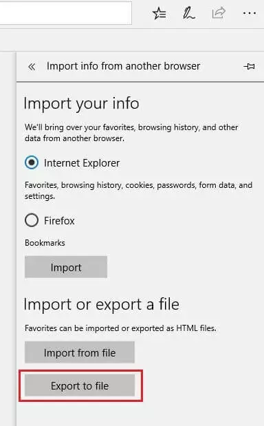 Image: Menu Microsoft Edge Import et Export