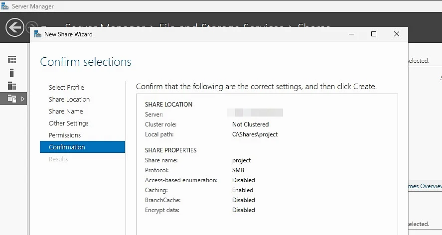 Configuration d’un nouveau partage dans le Gestionnaire de serveur Image: Configuration d’un nouveau partage dans le Gestionnaire de serveur