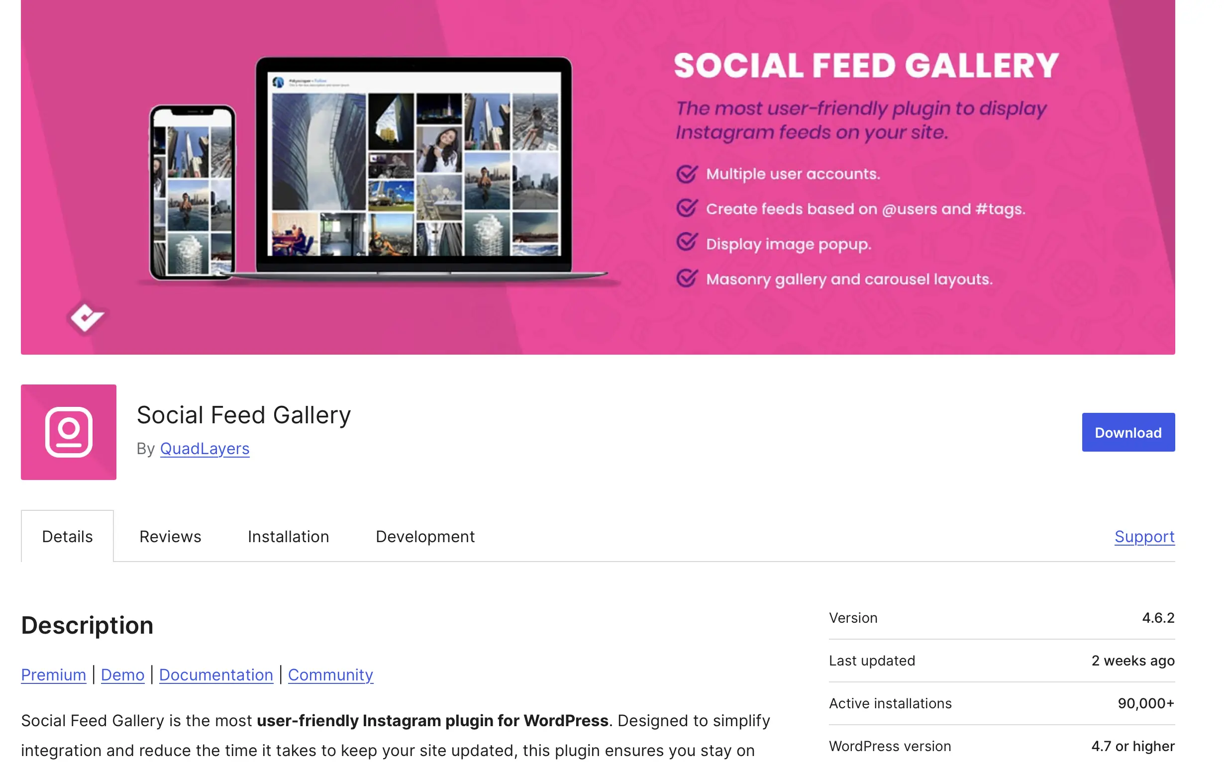 Image: Social Feed Gallery dans le r&eacute;pertoire de plugins WordPress