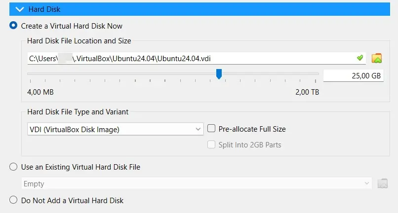 Image: Oracle VirtualBox Manager : créer un disque dur virtuel