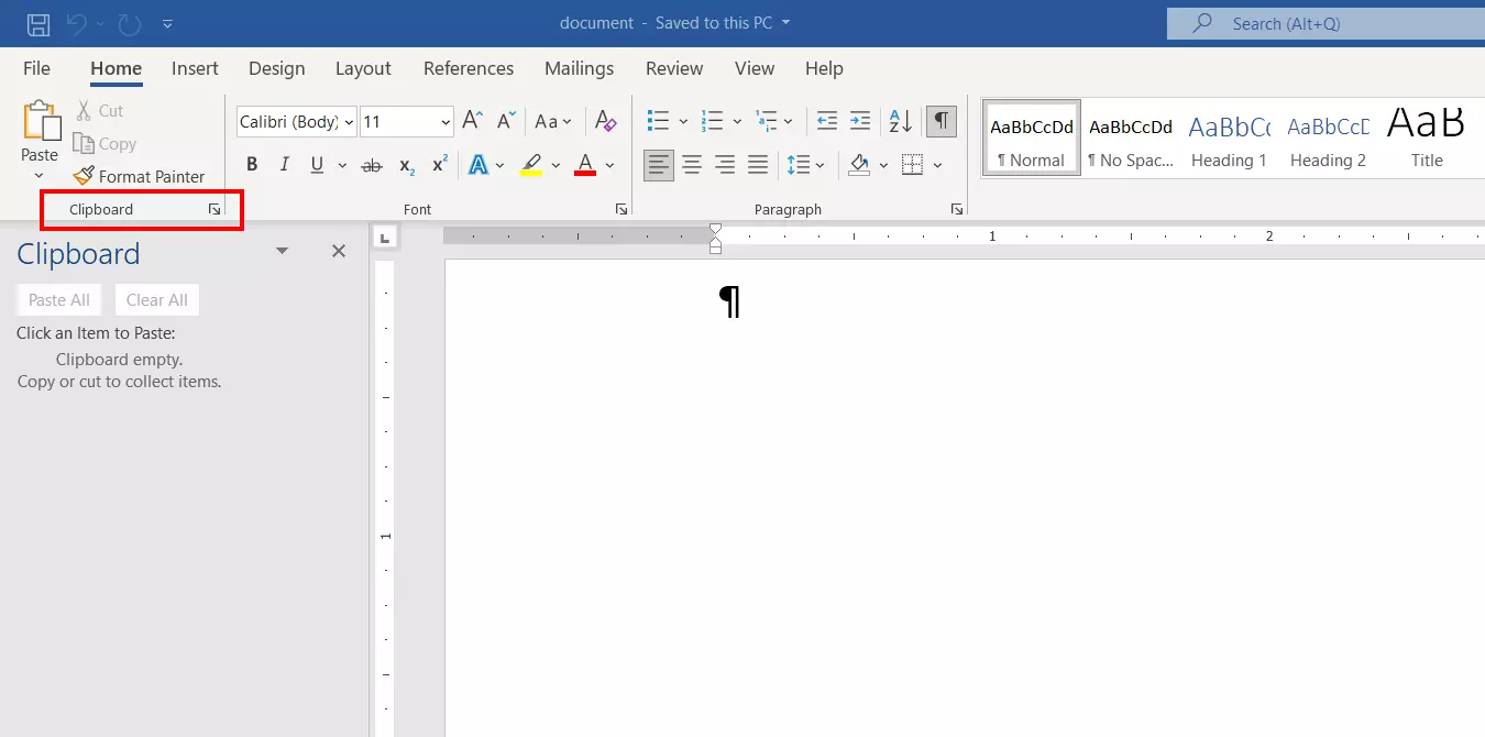 Image: Bouton du presse-papiers dans Microsoft Word
