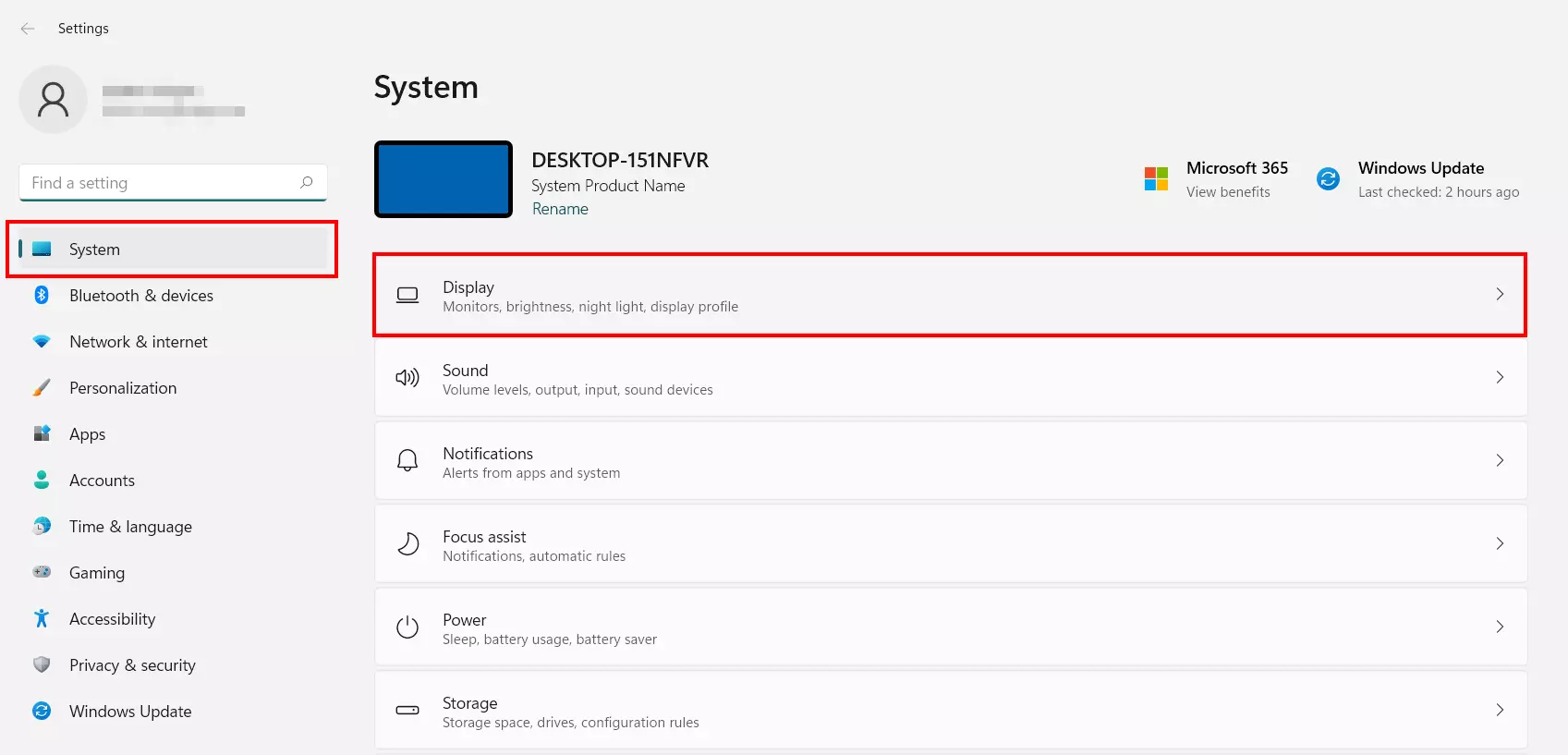 Image: Menu Affichage dans les paramètres de Windows 11