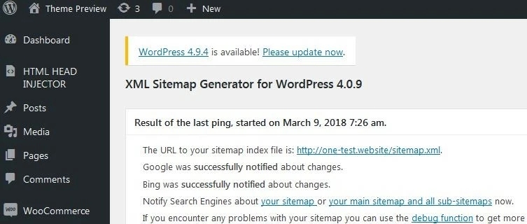 Image: Google XML Sitemaps : Menu des paramètres