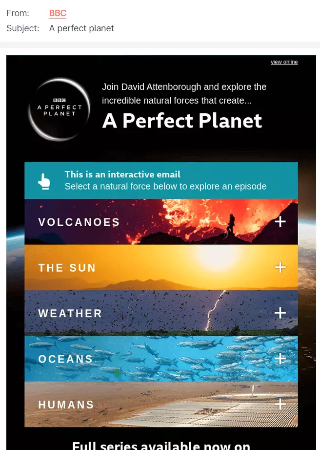 Exemple d’une newsletter avec un contenu interactif de la BBC