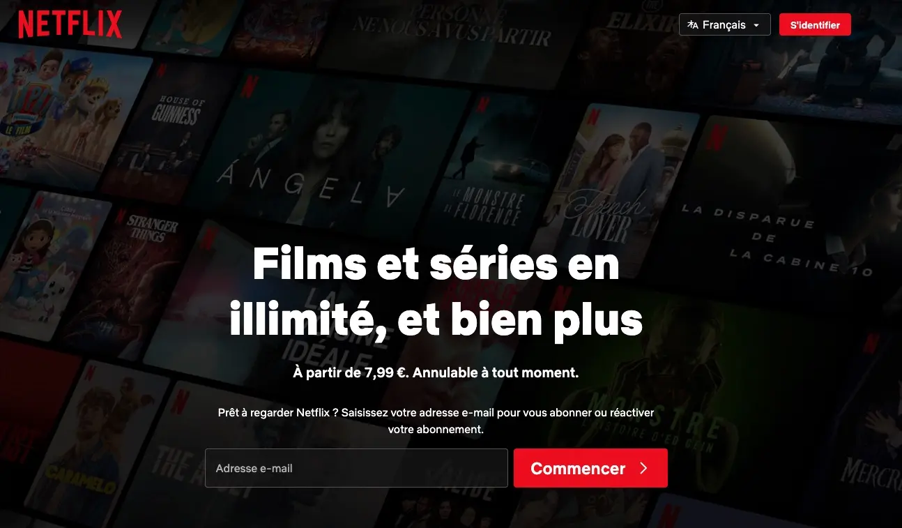 Image: Capture d&rsquo;&eacute;cran de la landing page de Netflix France
