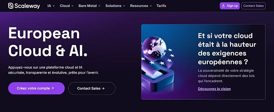 Image: Page d’accueil de Scaleway