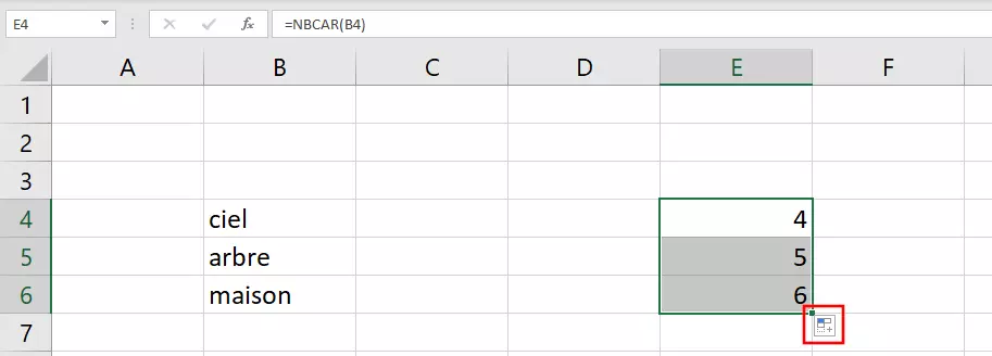 Image: Excel : fonction NBCAR appliquée à plusieurs cellules