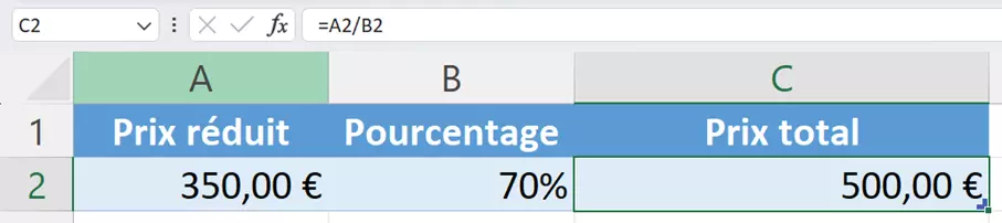 Calculer une valeur totale à l’aide de la part et du pourcentage dans Excel Calculer une valeur totale à l’aide de la part et du pourcentage dans Excel