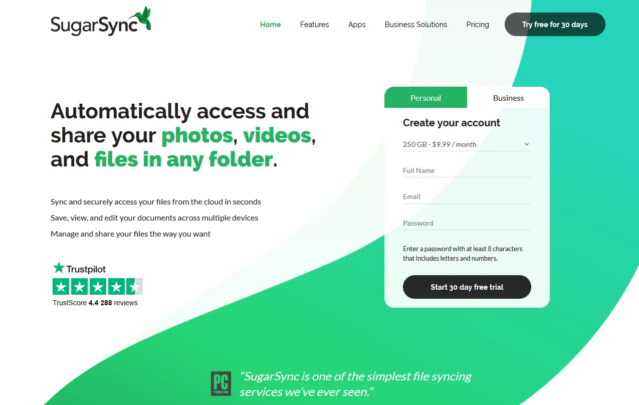Image: Capture d’écran de la page d’accueil de SugarSync