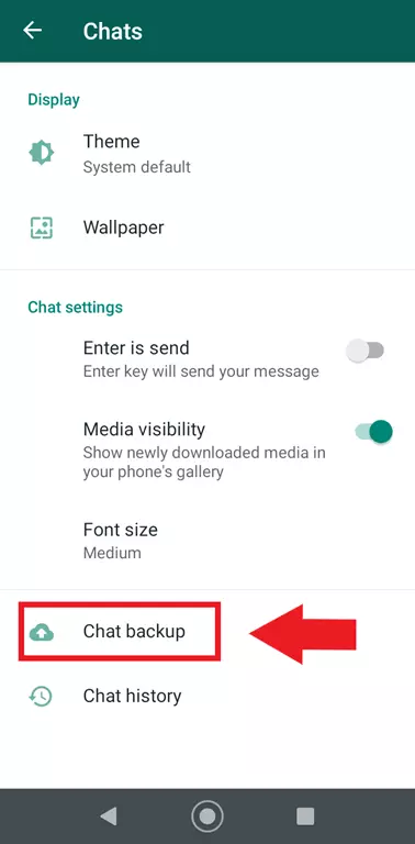 Image: Menu des discussions WhatsApp avec le champ « Sauvegarde discussions »