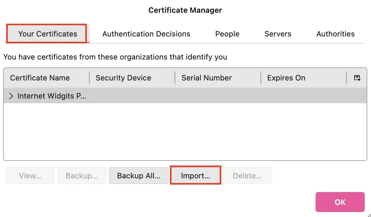 Image: Importer un certificat dans Thunderbird