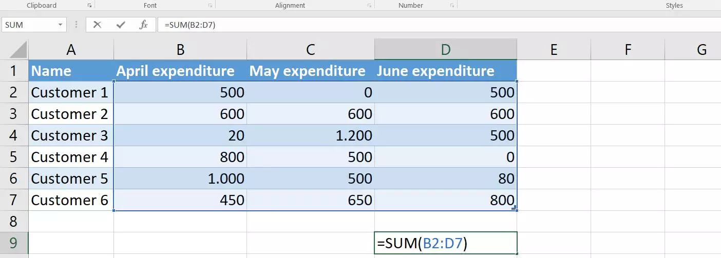 Image: Excel : calculer une somme (tableau entier)