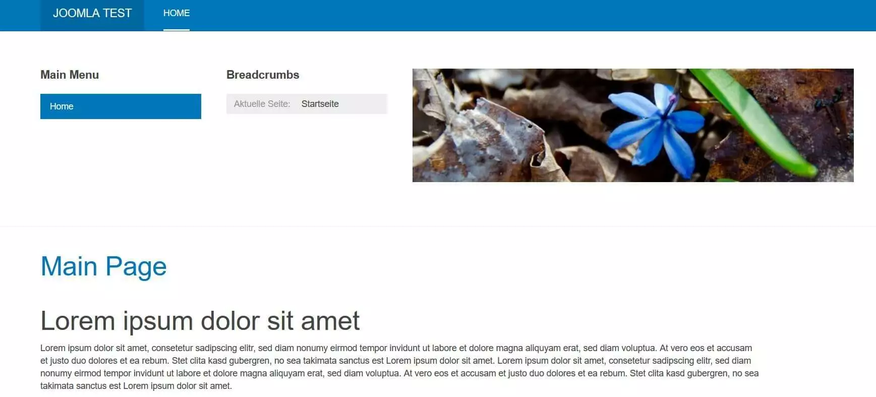 Image: Page de test Joomla avec exemple d’article