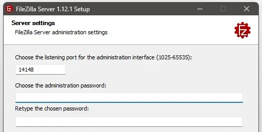 Image: FileZilla server settings with port number