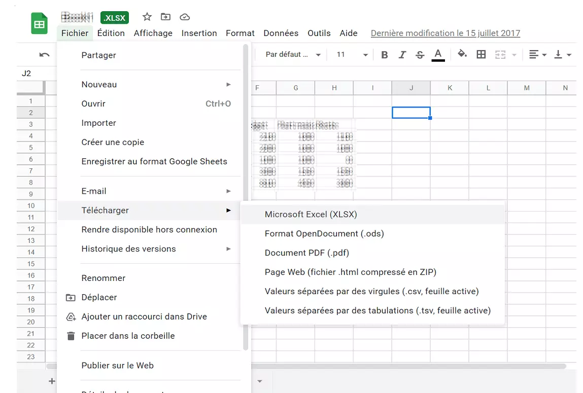 Image: Google Sheets : téléchargement de la feuille de calcul Excel modifiée