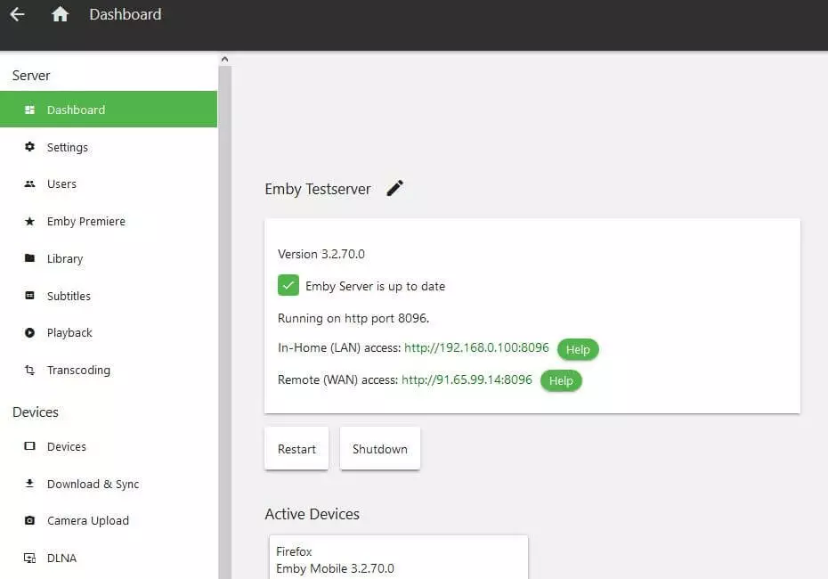 Image: Emby web dashboard