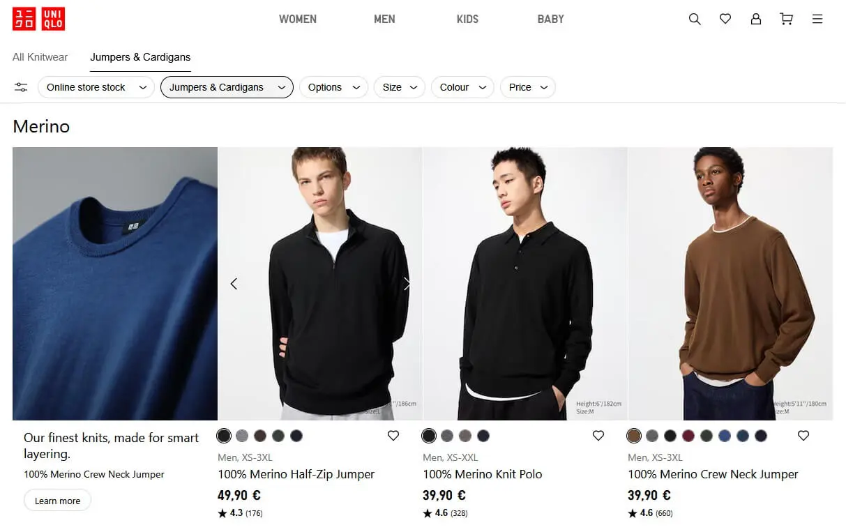 Image: Thumbnails de la boutique en ligne Uniqlo