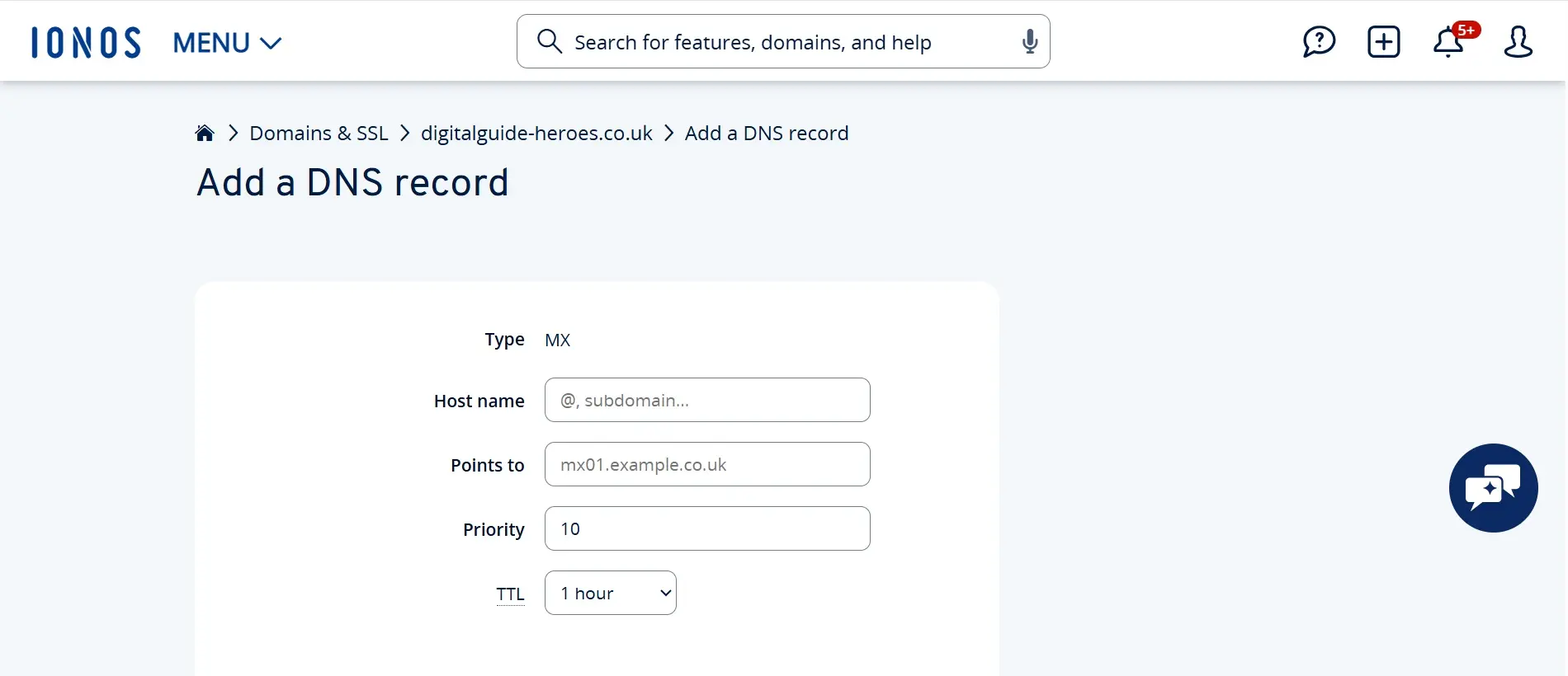 IONOS Cloud Panel : ajouter un enregistrement DNS Image: IONOS Cloud Panel : ajouter un enregistrement DNS