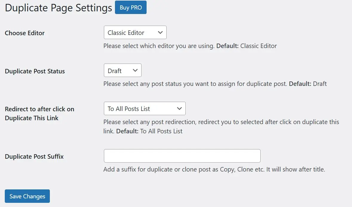 Image: Capture d&rsquo;&eacute;cran des options de r&eacute;glage pour Duplicate Page