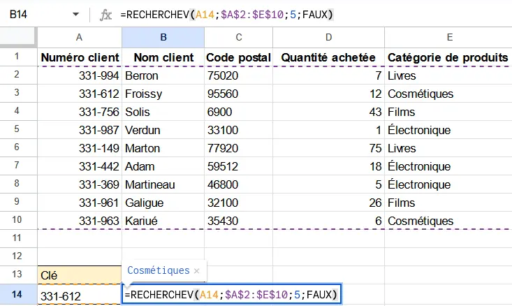 Image: RECHERCHEV dans Google Sheets