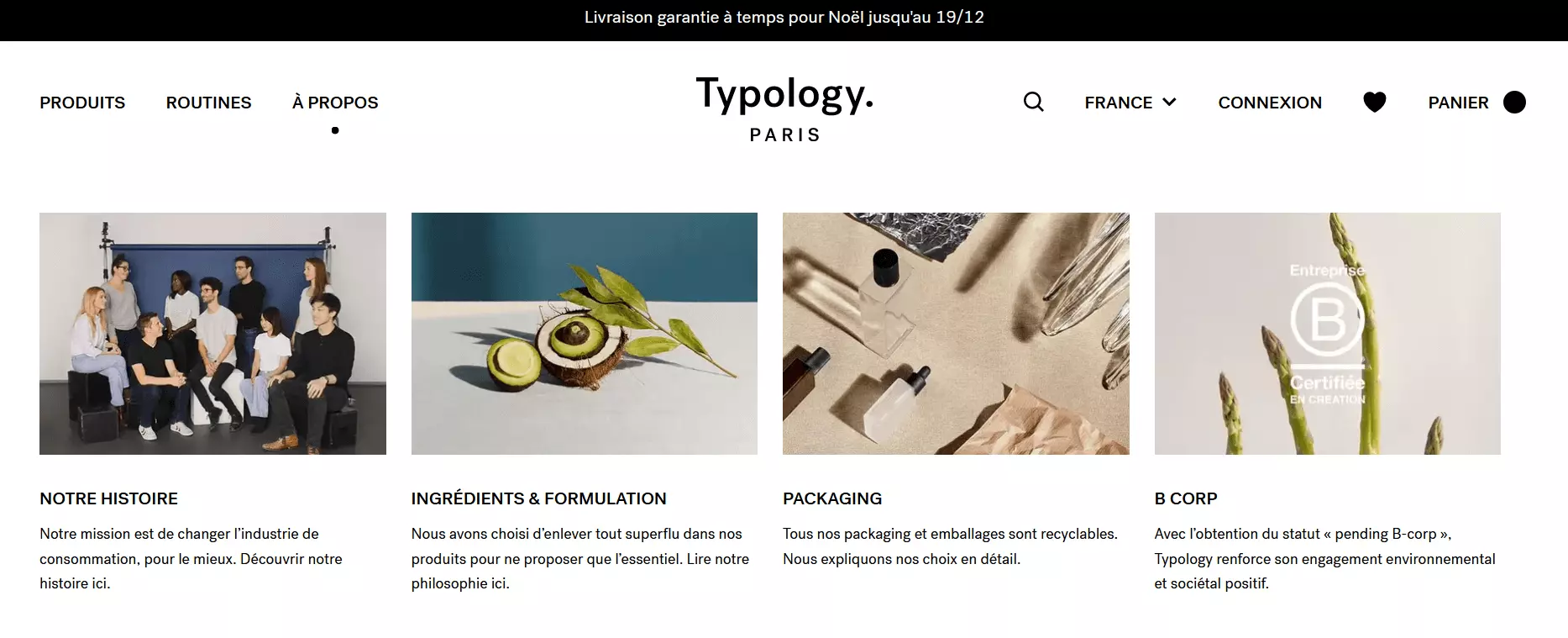 Image: Page « À propos de nous » de la marque de cosmétique Typology