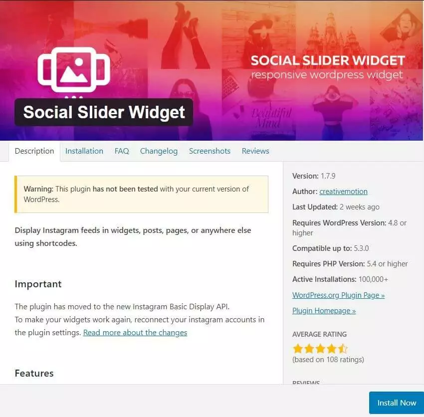 Image: Widget WordPress Instagram : Social Slider Widget