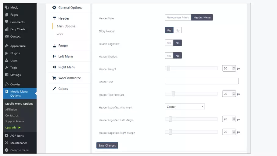 Image: Interface administrateur du plugin WP Mobile Menu de WordPress