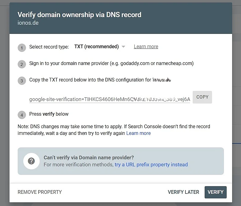 Image: GSC : confirmation de la propriété du domaine