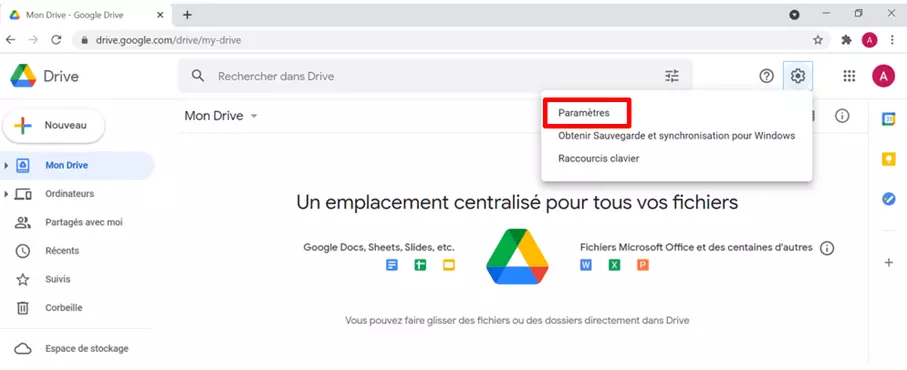Image: Élément de menu « Paramètres » dans le menu rapide de Chrome