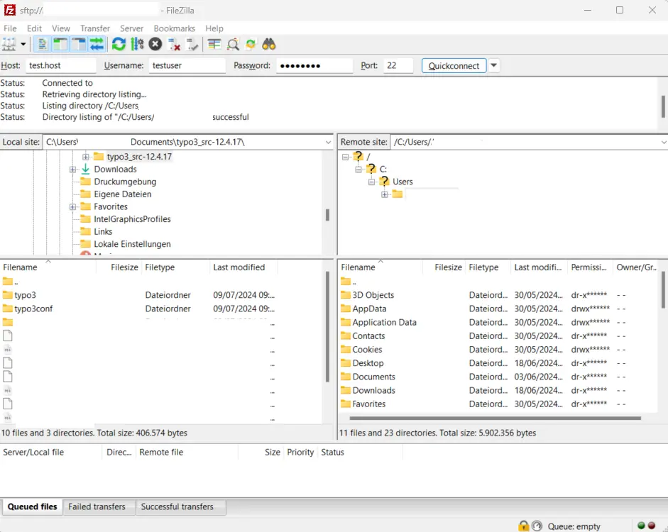 Aperçu de la fenêtre du programme FTP Image: Aperçu de la fenêtre du programme FTP