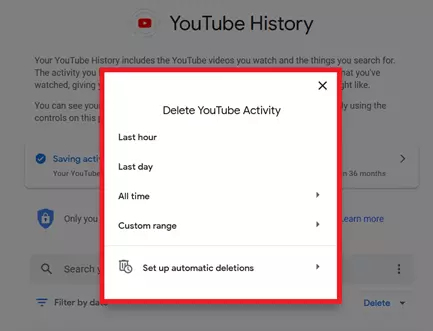 Image: Boîte de dialogue « Supprimer activités YouTube »