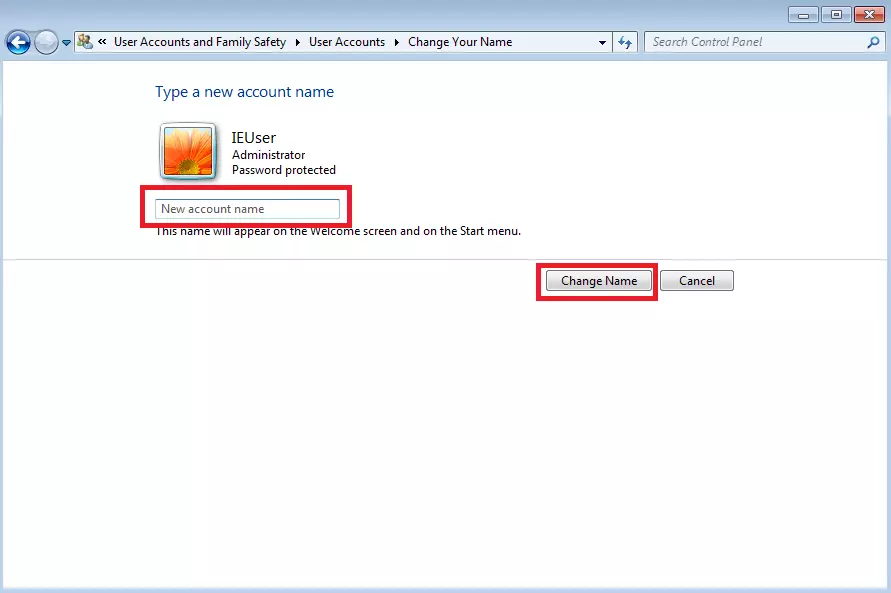 Image: Menu Comptes d’utilisateurs Windows 7 : changer votre nom d’utilisateur