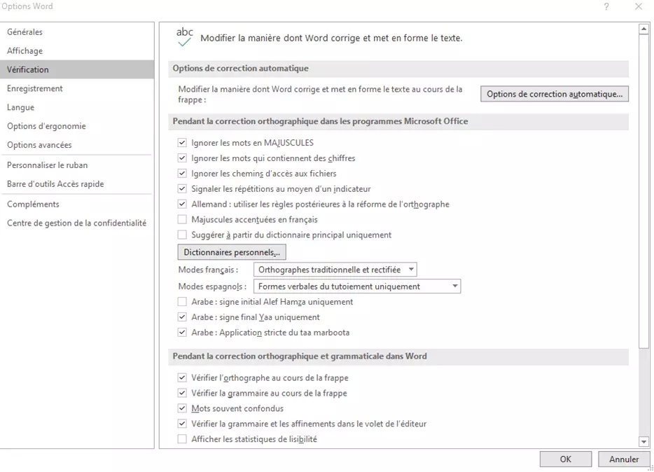 Désactiver le correcteur d’orthographe de Word