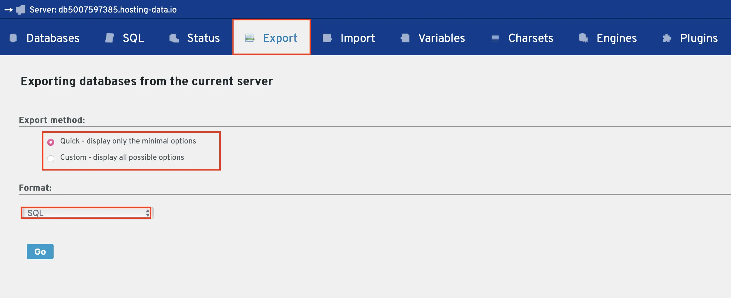 Aperçu de la fonction « Export » dans phpMyAdmin Image: Aperçu de la fonction « Export » dans phpMyAdmin