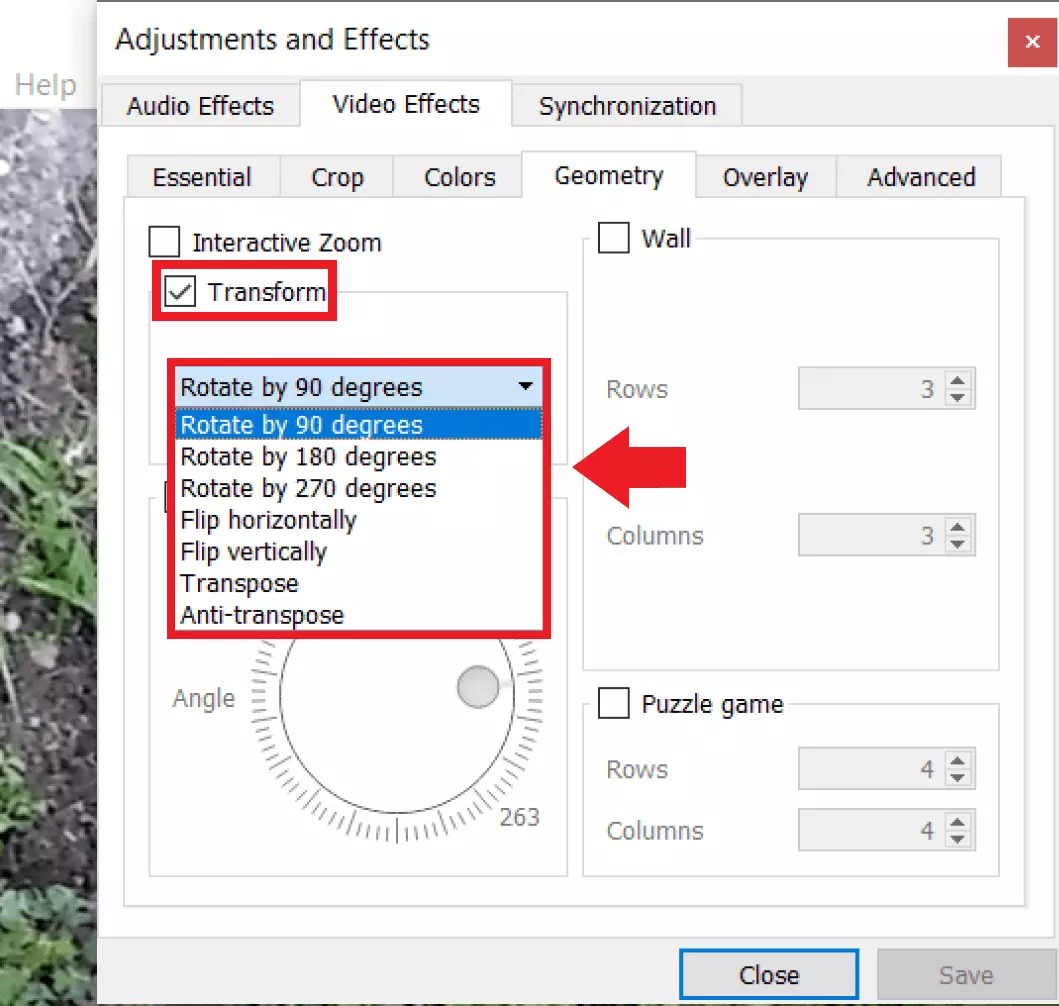 Sous « Transformer », vous pouvez modifier l’orientation selon un angle déterminé