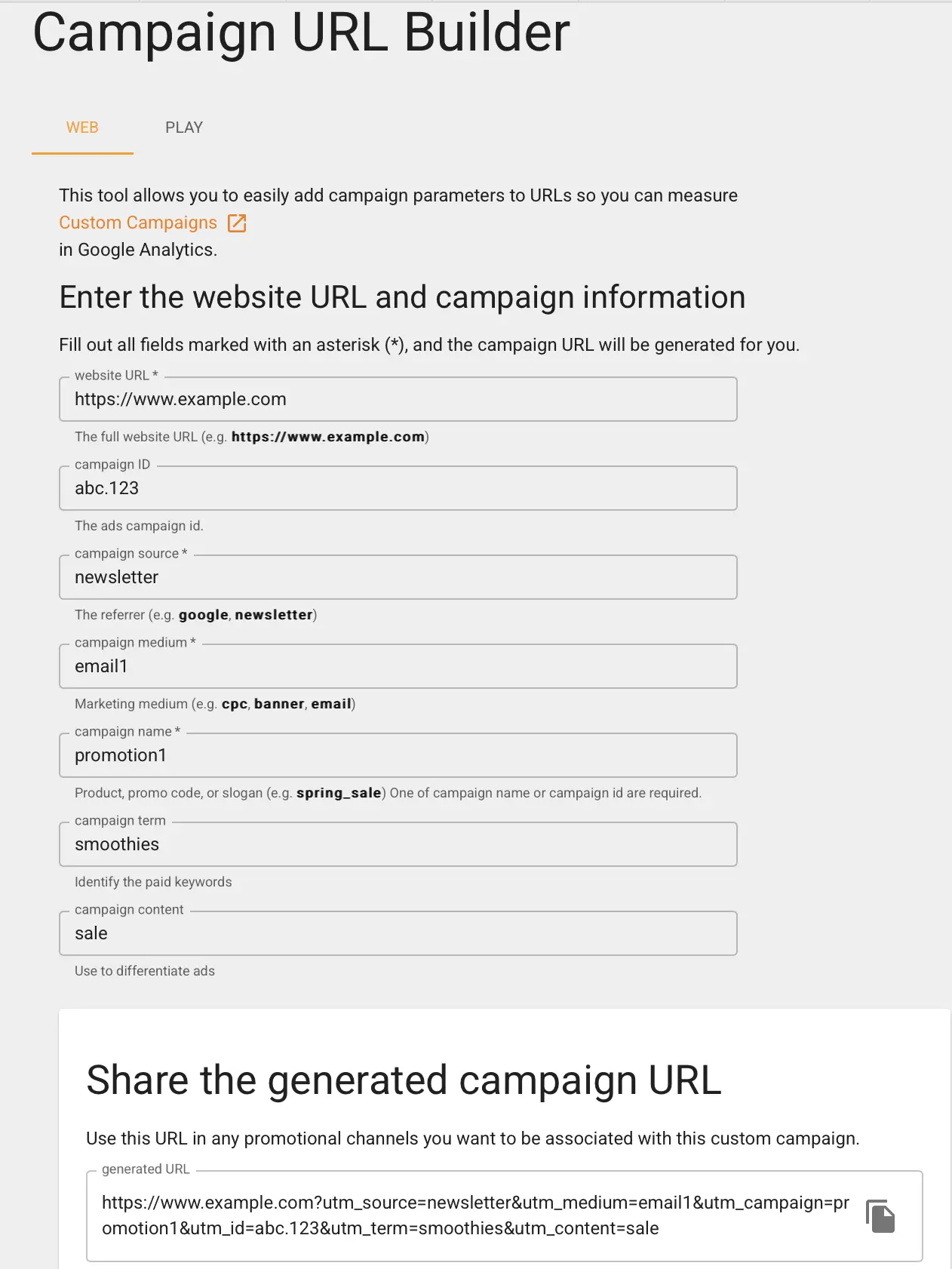 Image: Capture d’écran de l’outil Google Campaign URL Builder