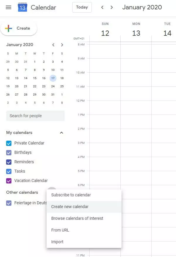 Image: Créer un nouveau calendrier