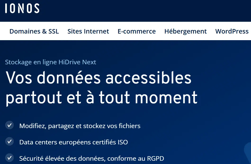 Image: Capture d’écran de la page Web IONOS HiDrive Next