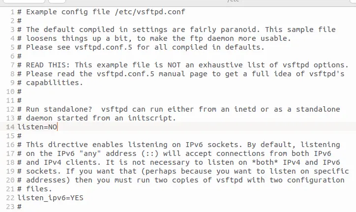 Aperçu du fichier vsftpd.conf Image: Aperçu du fichier vsftpd.conf