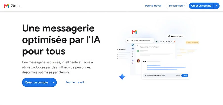 Site Web du service de messagerie Gmail de Google Image: Site Web du service de messagerie Gmail de Google