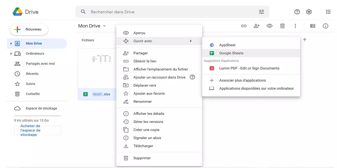 Image: Google Drive : les options pour les fichiers importés