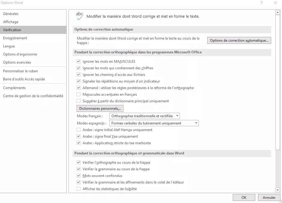 Image: Activer la vérification automatique de l’orthographe