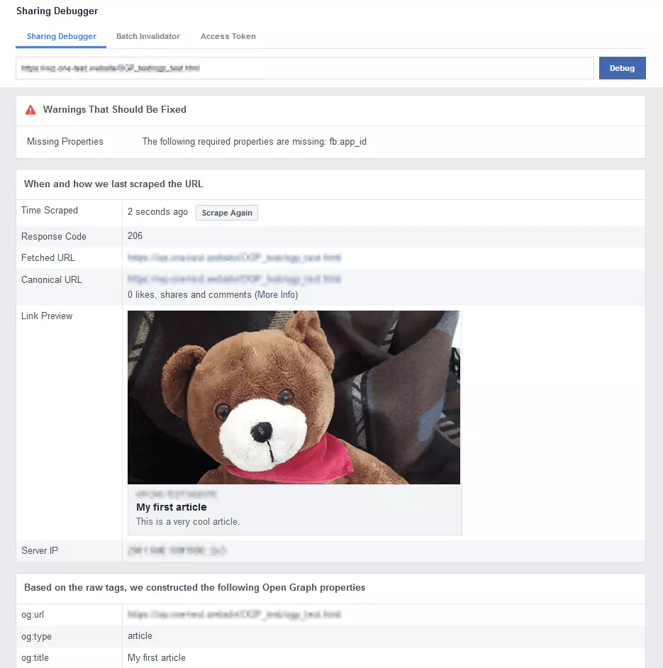 Image: Le Sharing Debugger de Facebook pour la vérification d’Open Graph