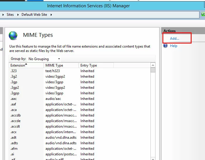 Gestionnaire IIS : ajouter des types MIME Gestionnaire IIS : ajouter des types MIME