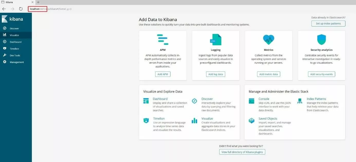 Image: Kibana : écran de démarrage