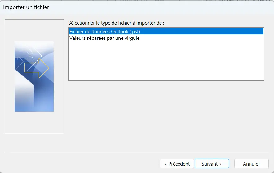 Choisir le format de fichier approprié dans l’assistant Outlook Image: Choisir le format de fichier approprié dans l’assistant Outlook