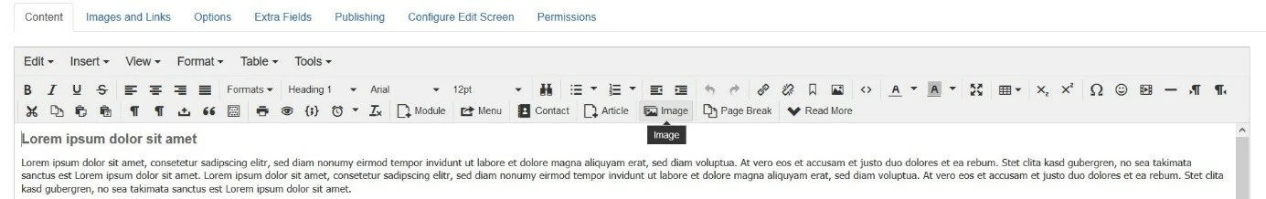 Image: Joomla : Éléments de menu de l’éditeur TinyMCE